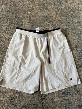 Fabletics Men's Light Beige Athletic Shorts with Black Waistband